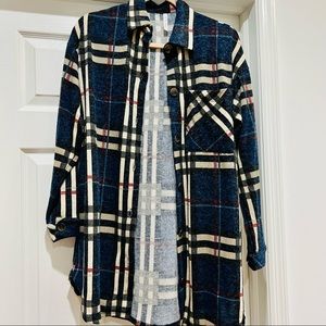 NWOT MY STORY BLUE PLAID SHACKET IN SIZE SMALL